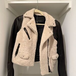 Yigal Azrouel Cream and Black Teddy Jacket Shearling Aviator
